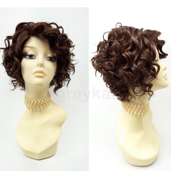 Auburn & brown lace front heat safe short curly wig